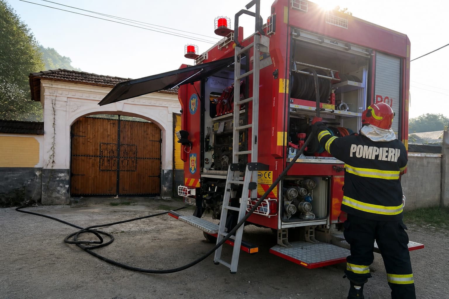 Pompier la autospeciala de interventie