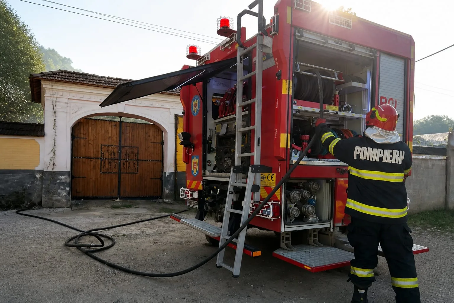Pompier la autospeciala de interventie