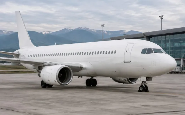 Avion parcat pe fundalul munților Carpathian
