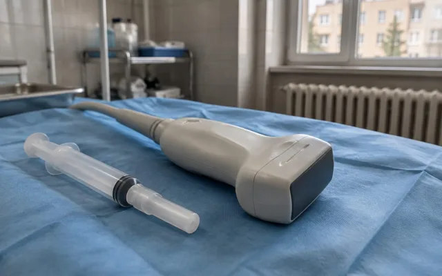 Sondă ecograf și seringă pentru anestezie regională