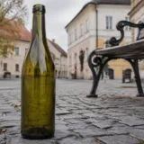 Sticlă goală pe caldarâmul din Sibiu