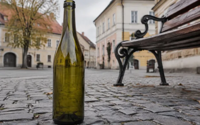 Sticlă goală pe caldarâmul din Sibiu
