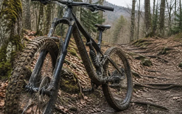 Bicicletă de downhill plină de noroi