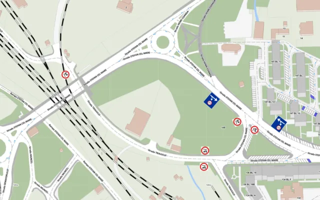 Hartă cu amplasamentul podului de pe strada Triajului din Sibiu